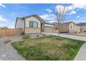 Well-manicured front yard of this single Gathering home, with lawn and rock garden at 27957 E 9Th Dr, Aurora, CO 80018
