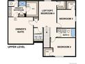 Upper level floor plan featuring owner's suite, bedrooms, bathrooms, and laundry room at 42704 Calusa Pines Rd, Elizabeth, CO 80107