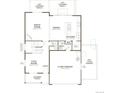 First floor plan featuring a great room, dining area, kitchen, flex room, two-car garage, and covered porch at 104 Wooten Ave, Brighton, CO 80601