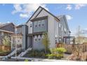 A modern two-story home featuring a fenced backyard, complemented by mature landscaping at 6364 Fulton St, Denver, CO 80238
