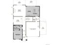 Detailed first-floor plan featuring open-concept living, kitchen, flex room, bedroom, and two-car garage at 2680 Simpson Ln, Erie, CO 80026