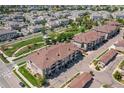 Aerial view of townhomes and community green space at 16700 Las Ramblas Ln # O, Parker, CO 80134