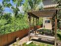 Charming backyard featuring a rustic pergola, perfect for outdoor dining and relaxation amidst lush greenery at 1607 Cottonwood Dr # 14, Louisville, CO 80027