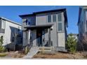 Two-story modern home with gray siding and a front porch at 8984 Eagle River St, Littleton, CO 80125