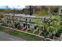 Aerial view of townhomes featuring green roofing, landscaping, and street view at 553 N Logan St, Denver, CO 80203