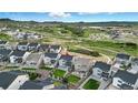 Bird's eye view of the backyard with a well-manicured lawn and a beautiful neighborhood at 624 Simmental Loop, Castle Rock, CO 80104