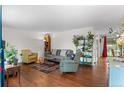 Inviting living room featuring hardwood floors, stylish furnishings, and large windows at 3117 Victor St, Aurora, CO 80011