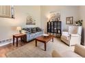 Cozy living room features stylish furniture, a patterned rug, and bright, neutral wall paint at 17404 E Prentice Cir, Centennial, CO 80015