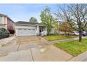Inviting single-story home with an attached garage, lush lawn, and mature trees offering shade and curb appeal at 4819 Jericho Ct, Denver, CO 80249