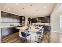 Modern kitchen with large center island, stainless steel appliances, and dark wood cabinets at 5641 Echo Hollow St, Castle Rock, CO 80104