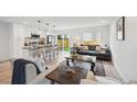 Spacious living area with modern decor, including rustic coffee tables and a comfy seating arrangement at 5242 Columbine Ln, Denver, CO 80221