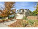 Two-story house with beige siding, attached garage, and autumn leaves at 9441 Wolfe St, Highlands Ranch, CO 80129