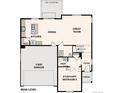 Main level floor plan featuring a kitchen, dining area, great room, and 2-bay garage at 1416 Orchard St, Brighton, CO 80601