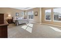 Spacious main bedroom with a tray ceiling, plush carpet, and lots of natural light at 10781 Huntwick St, Highlands Ranch, CO 80130