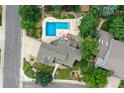 Aerial view of home featuring a large backyard with an in-ground pool at 8160 W Phillips W Ave, Littleton, CO 80128