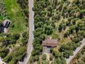 Overhead view of a home with a deck and hot tub surrounded by lush forest at 8422 S Ault Ln, Morrison, CO 80465