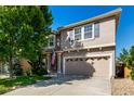 Attractive home showcasing a two-car garage and manicured landscaping, blending comfort and curb appeal at 3505 Dinosaur St, Castle Rock, CO 80109