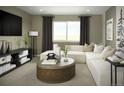 Cozy entertainment room with a comfortable sofa and a view of the outdoors at 21004 E 63Rd Dr, Aurora, CO 80019