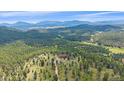 Breathtaking aerial view showcasing lush forestry and scenic mountain views with a house in the distance at 31231 Red Hawk Trl, Conifer, CO 80433