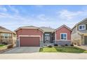Charming single-Gathering home with a two-car garage and manicured lawn on a sunny day at 6475 Umber Cir, Arvada, CO 80007