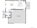 First floor blueprint featuring a kitchen, great room, garage, foyer, porch and patio at 22152 E 38Th Pl, Aurora, CO 80019