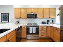 Modern kitchen with light wood cabinets, stainless steel appliances, and white countertops at 1415 E 16Th Ave # 1/2, Denver, CO 80218