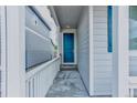 View of front entrance leading to a stylish blue front door with porch to the side at 4505 Cholla Trl, Castle Rock, CO 80104