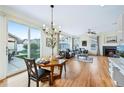 Sunlit living room with wood floors, stylish furniture, fireplace, and sliding glass doors to the outdoor patio at 8645 Coors St, Arvada, CO 80005