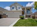 Charming home with a two-car garage, inviting porch, and well-maintained lawn on a sunny day at 245 Homestead Way, Brighton, CO 80601