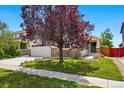 Charming home featuring a well-maintained front yard and a beautiful tree in a suburban neighborhood at 16278 E 105Th Way, Commerce City, CO 80022