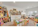 Spacious playroom with carpeted floors, white walls, and filled with toys at 4996 Cathay Ct, Denver, CO 80249