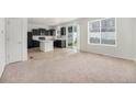 Spacious kitchen area with black cabinetry, a center island, and modern appliances at 5550 Malta St, Denver, CO 80249