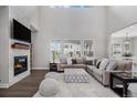 Bright living room with fireplace, high ceilings, and comfortable seating area at 6733 S Waterloo Ct, Aurora, CO 80016
