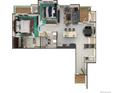 Open-concept floor plan featuring two bedrooms, spacious living area, kitchen, and balconies at 18633 Stroh Rd # 2-104, Parker, CO 80134