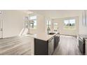 Open floor plan showing kitchen island with modern faucet, quartz countertop, and stainless steel appliances at 1224 S Algonquian St, Aurora, CO 80018