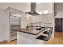 Modern kitchen features stainless steel appliances, updated cabinets, and a spacious island with seating at 1521 Central St # 3C, Denver, CO 80211