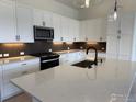 Bright kitchen with white cabinets, black hardware, quartz countertops, and stainless steel appliances at 731 Kubat Ln # A, Longmont, CO 80503