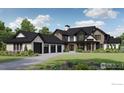 Stunning exterior elevation showcasing a modern design with a three-car garage and lush landscaping at 3379 Danzante Bay Ct, Berthoud, CO 80513