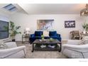 Cozy living room featuring a blue sofa and stylish coffee table at 4853 W Moorhead Cir, Boulder, CO 80305