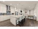 Bright kitchen with stainless steel appliances, large island, and modern backsplash at 21463 E 59Th Pl, Aurora, CO 80019