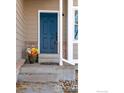 Blue front door with brick accents and flower pot at 10579 Cherry St, Thornton, CO 80233