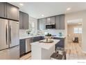 Modern kitchen featuring gray cabinets and an island at 241 Gay St, Longmont, CO 80501