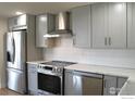 Modern kitchen with stainless steel appliances and gray cabinets at 305 S Carr St, Lakewood, CO 80226