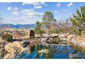 Scenic koi pond set against a backdrop of mountains, reflecting the sky at 635 Paragon Dr, Boulder, CO 80303