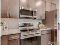 Modern kitchen with stainless steel appliances and gray cabinets at 1434 Coral Pl, Longmont, CO 80504