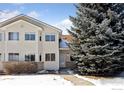 Two-story condo featuring neutral siding with a manicured lawn and a mature pine tree at 2143 Meadow Ct, Longmont, CO 80501