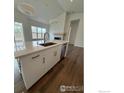 Kitchen island features modern faucet, dishwasher, bar seating and pendant lighting at 729 Kubat Ln # A, Longmont, CO 80503