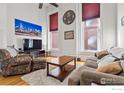 Spacious living room features a large TV, comfortable seating, and vintage-inspired décor at 1555 California St # 316, Denver, CO 80202