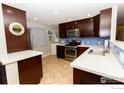 Modern kitchen with stainless steel appliances and stylish tile backsplash at 2996 S Lamar St, Denver, CO 80227