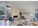 Bright living room with hardwood floors, fireplace, and large windows offering natural light at 1880 Kohler Dr, Boulder, CO 80305